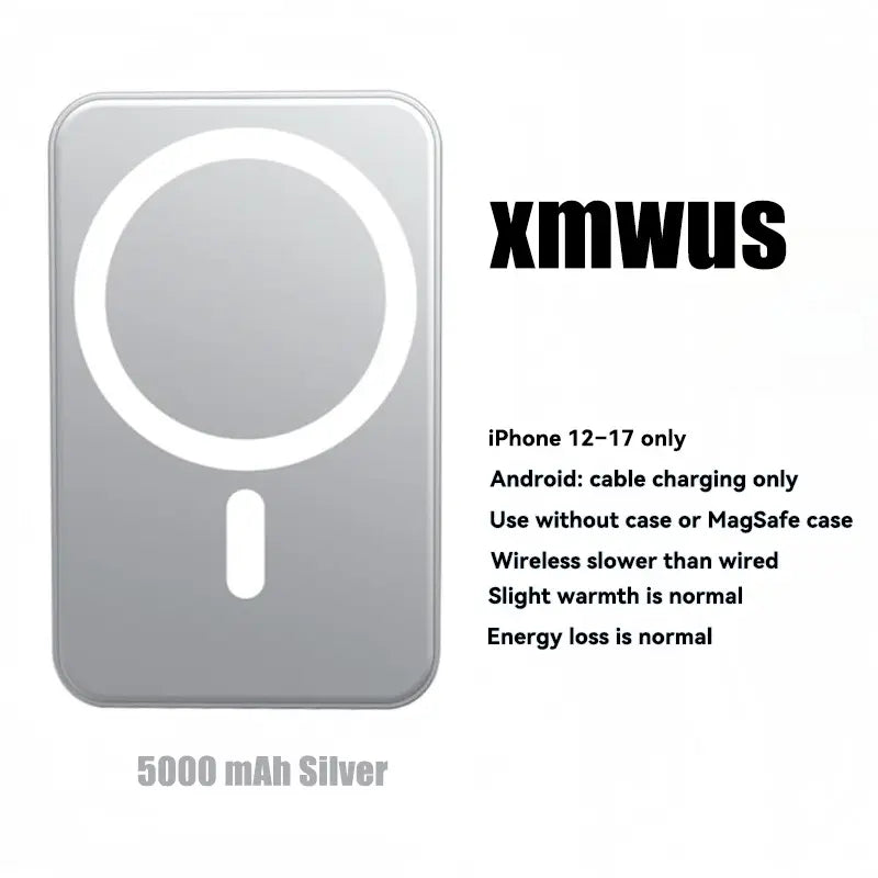 5000mAh Magnetic Power Bank for iPhone 12-17 Series - Perfect for MagSafe Cases & No Case - Portable Wireless Charger - Ideal Father's Day Gift