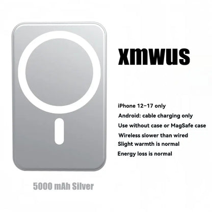 5000mAh Magnetic Power Bank for iPhone 12-17 Series - Perfect for MagSafe Cases & No Case - Portable Wireless Charger - Ideal Father's Day Gift