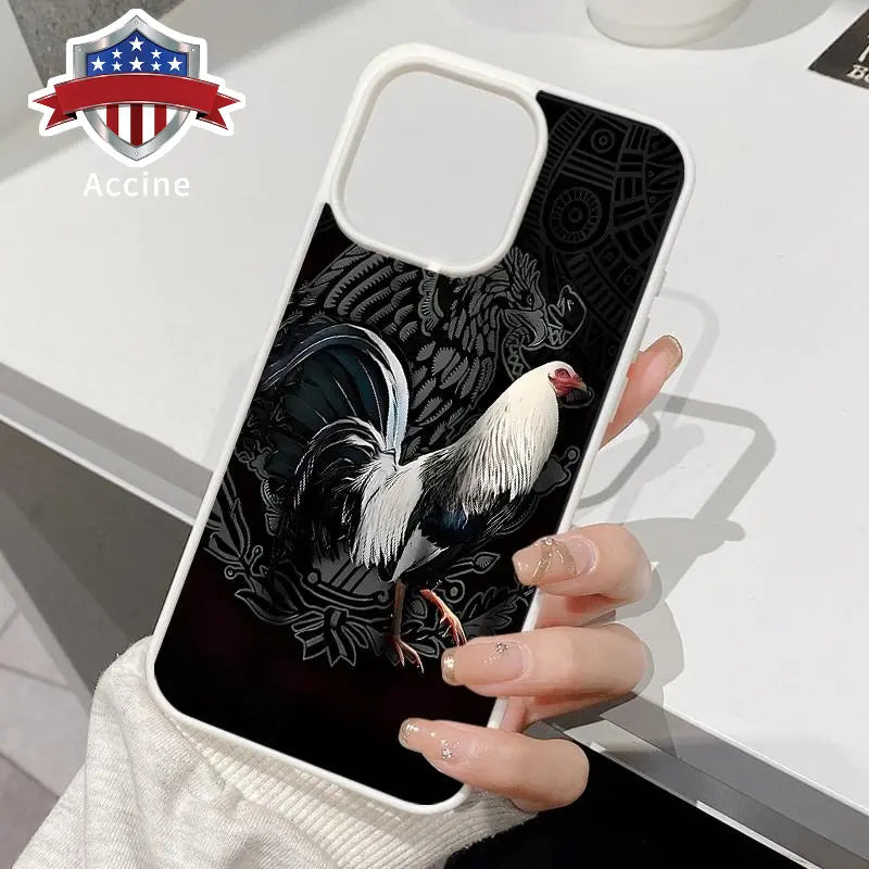 Magnetic Phone Case Supports Wireless Charging for Iphone 16 Pro Max 15 plus 14 13 12 11 XR XS Mexican Cockfighting Pattern Non-Yellowing Silicone Transparent Acrylic Drop Protective Cover.