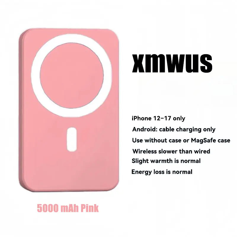 5000mAh Magnetic Power Bank for iPhone 12-17 Series - Perfect for MagSafe Cases & No Case - Portable Wireless Charger - Ideal Father's Day Gift