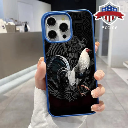 Magnetic Phone Case Supports Wireless Charging for Iphone 16 Pro Max 15 plus 14 13 12 11 XR XS Mexican Cockfighting Pattern Non-Yellowing Silicone Transparent Acrylic Drop Protective Cover.