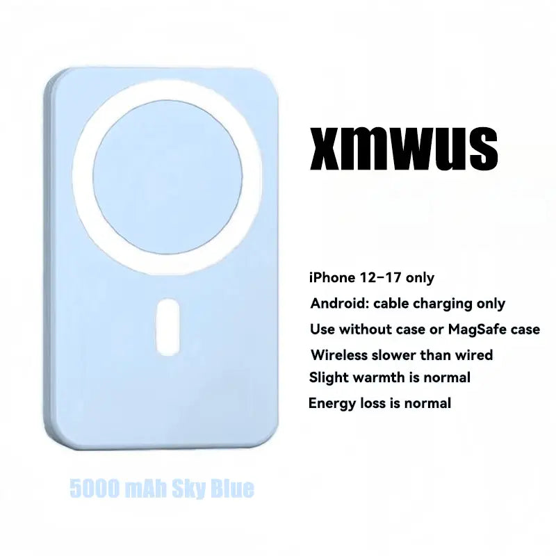 5000mAh Magnetic Power Bank for iPhone 12-17 Series - Perfect for MagSafe Cases & No Case - Portable Wireless Charger - Ideal Father's Day Gift