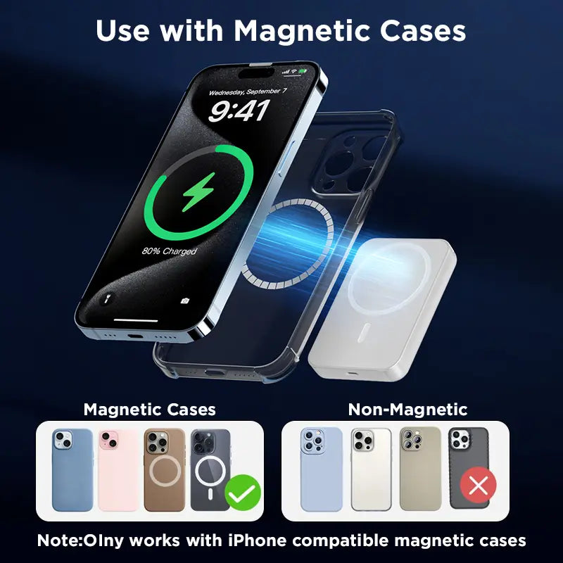 5000mAh Magnetic Power Bank for iPhone 12-17 Series - Perfect for MagSafe Cases & No Case - Portable Wireless Charger - Ideal Father's Day Gift