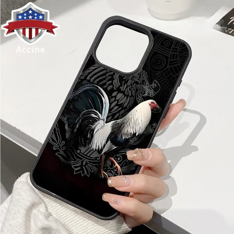 Magnetic Phone Case Supports Wireless Charging for Iphone 16 Pro Max 15 plus 14 13 12 11 XR XS Mexican Cockfighting Pattern Non-Yellowing Silicone Transparent Acrylic Drop Protective Cover.