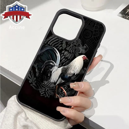 Magnetic Phone Case Supports Wireless Charging for Iphone 16 Pro Max 15 plus 14 13 12 11 XR XS Mexican Cockfighting Pattern Non-Yellowing Silicone Transparent Acrylic Drop Protective Cover.