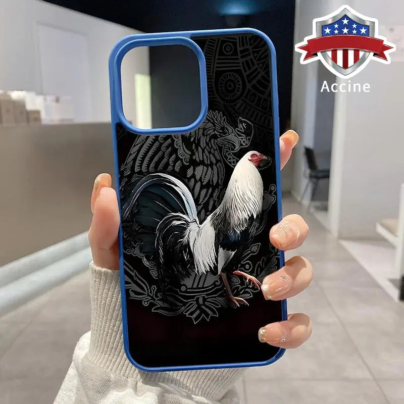 Magnetic Phone Case Supports Wireless Charging for Iphone 16 Pro Max 15 plus 14 13 12 11 XR XS Mexican Cockfighting Pattern Non-Yellowing Silicone Transparent Acrylic Drop Protective Cover.