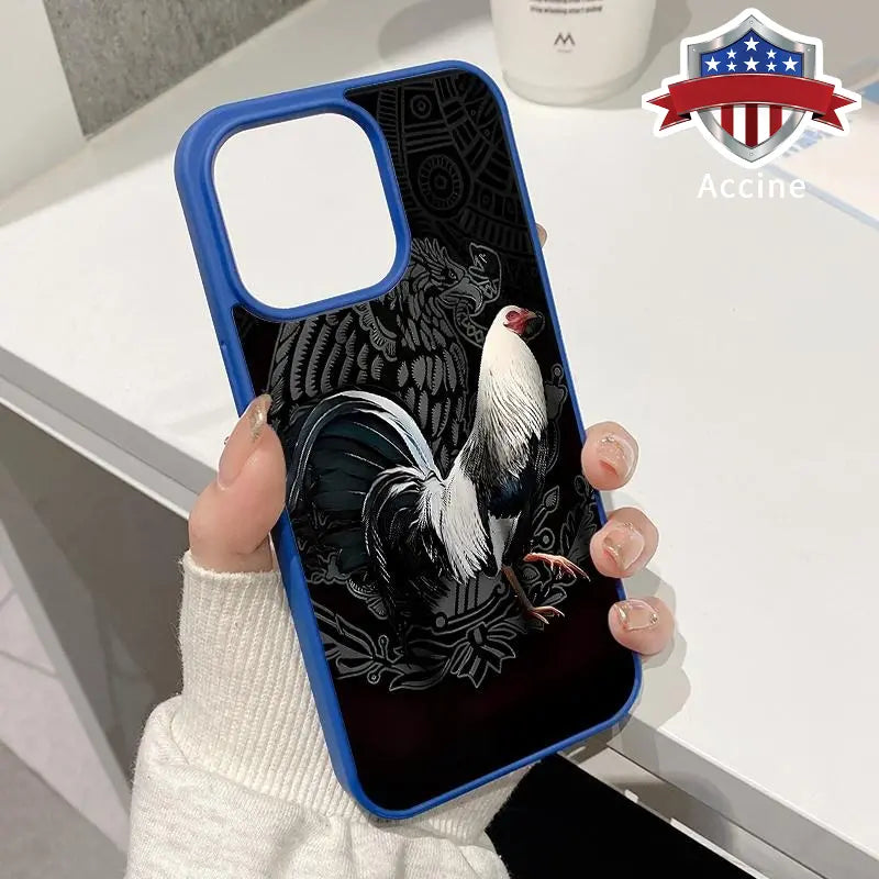 Magnetic Phone Case Supports Wireless Charging for Iphone 16 Pro Max 15 plus 14 13 12 11 XR XS Mexican Cockfighting Pattern Non-Yellowing Silicone Transparent Acrylic Drop Protective Cover.