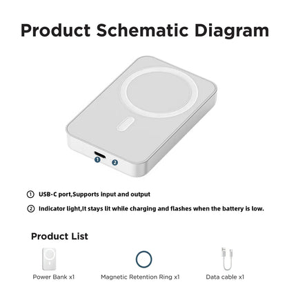 5000mAh Magnetic Power Bank for iPhone 12-17 Series - Perfect for MagSafe Cases & No Case - Portable Wireless Charger - Ideal Father's Day Gift