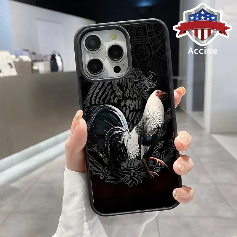 Magnetic Phone Case Supports Wireless Charging for Iphone 16 Pro Max 15 plus 14 13 12 11 XR XS Mexican Cockfighting Pattern Non-Yellowing Silicone Transparent Acrylic Drop Protective Cover.