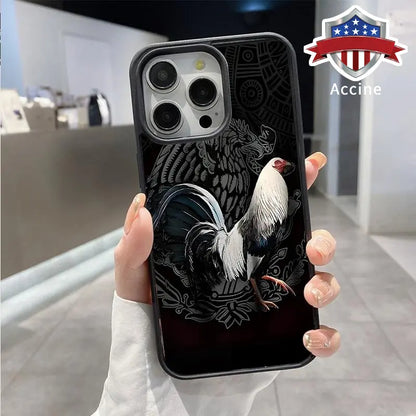 Magnetic Phone Case Supports Wireless Charging for Iphone 16 Pro Max 15 plus 14 13 12 11 XR XS Mexican Cockfighting Pattern Non-Yellowing Silicone Transparent Acrylic Drop Protective Cover.