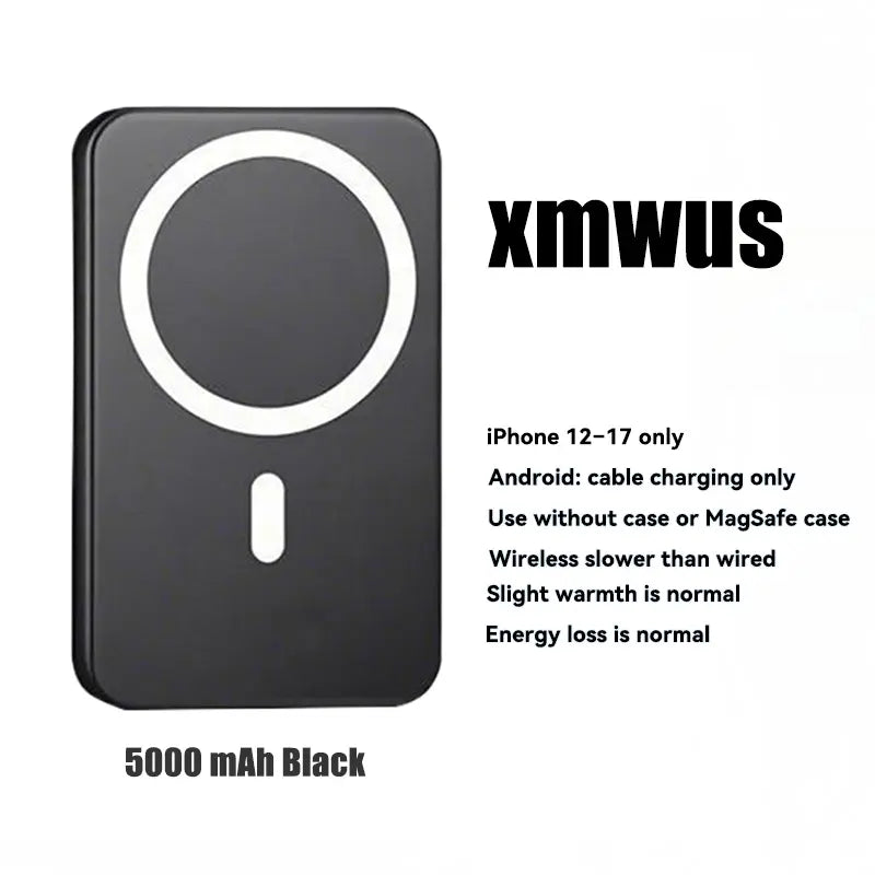 5000mAh Magnetic Power Bank for iPhone 12-17 Series - Perfect for MagSafe Cases & No Case - Portable Wireless Charger - Ideal Father's Day Gift