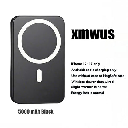 5000mAh Magnetic Power Bank for iPhone 12-17 Series - Perfect for MagSafe Cases & No Case - Portable Wireless Charger - Ideal Father's Day Gift
