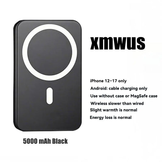 5000mAh Magnetic Power Bank for iPhone 12-17 Series - Perfect for MagSafe Cases & No Case - Portable Wireless Charger - Ideal Father's Day Gift